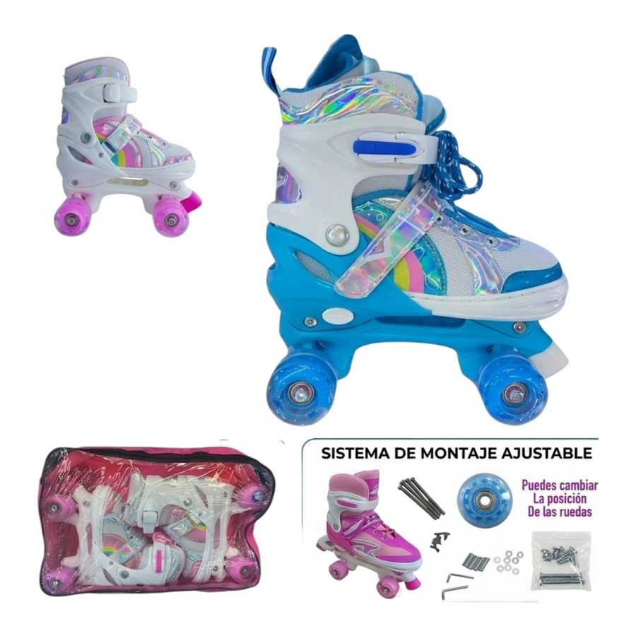 Patines 4 Ruedas (quad) PU con Todas las Ruedas con Luces + KIT de Protección
