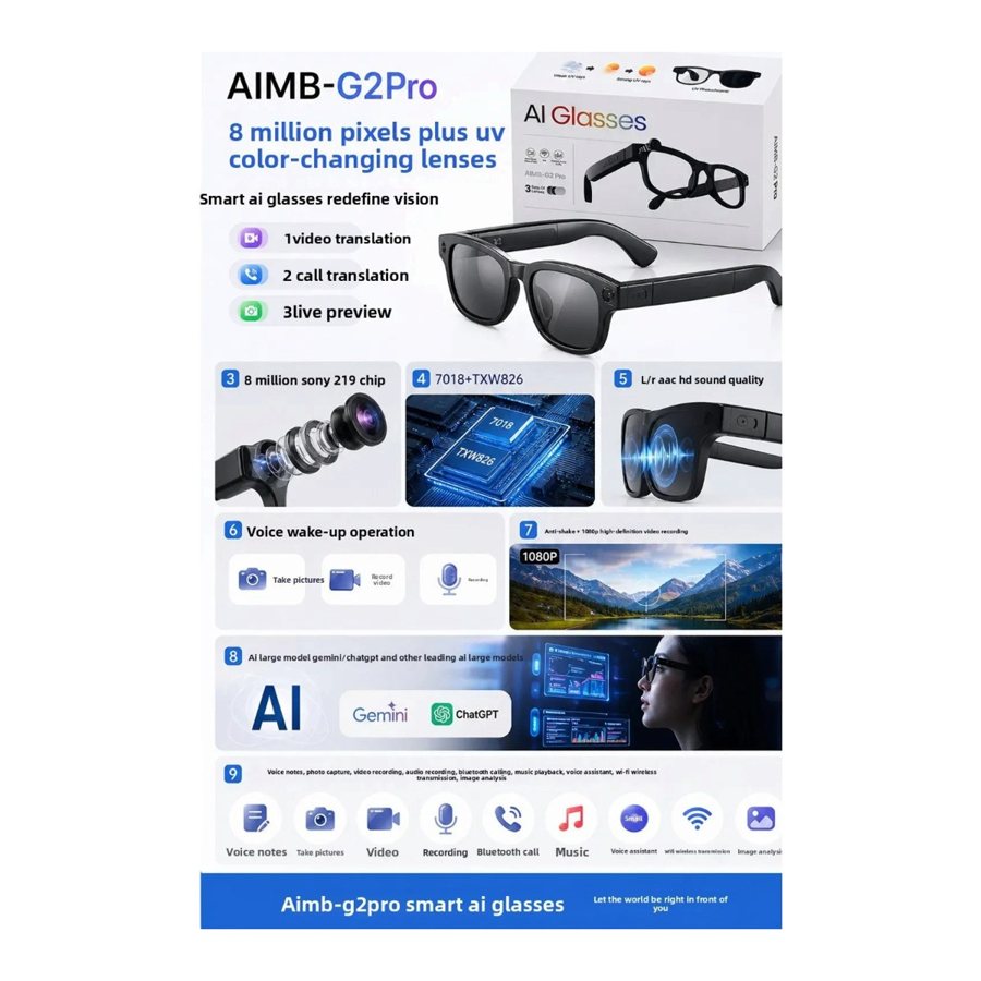 Lentes Inteligentes con Audio Bluetooth Camara 8 Megapixeles 1080P
