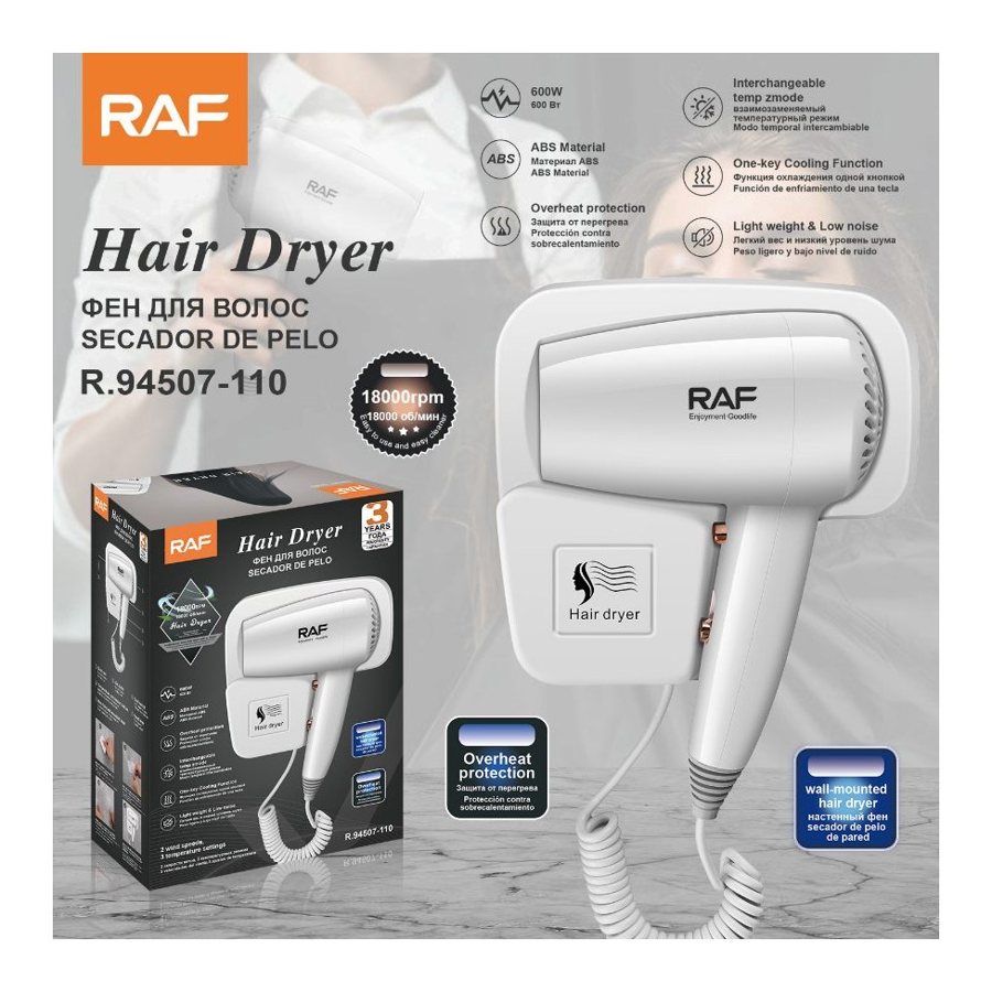 Secador de Cabello de Pared (tipo Hotel) RAF 600W