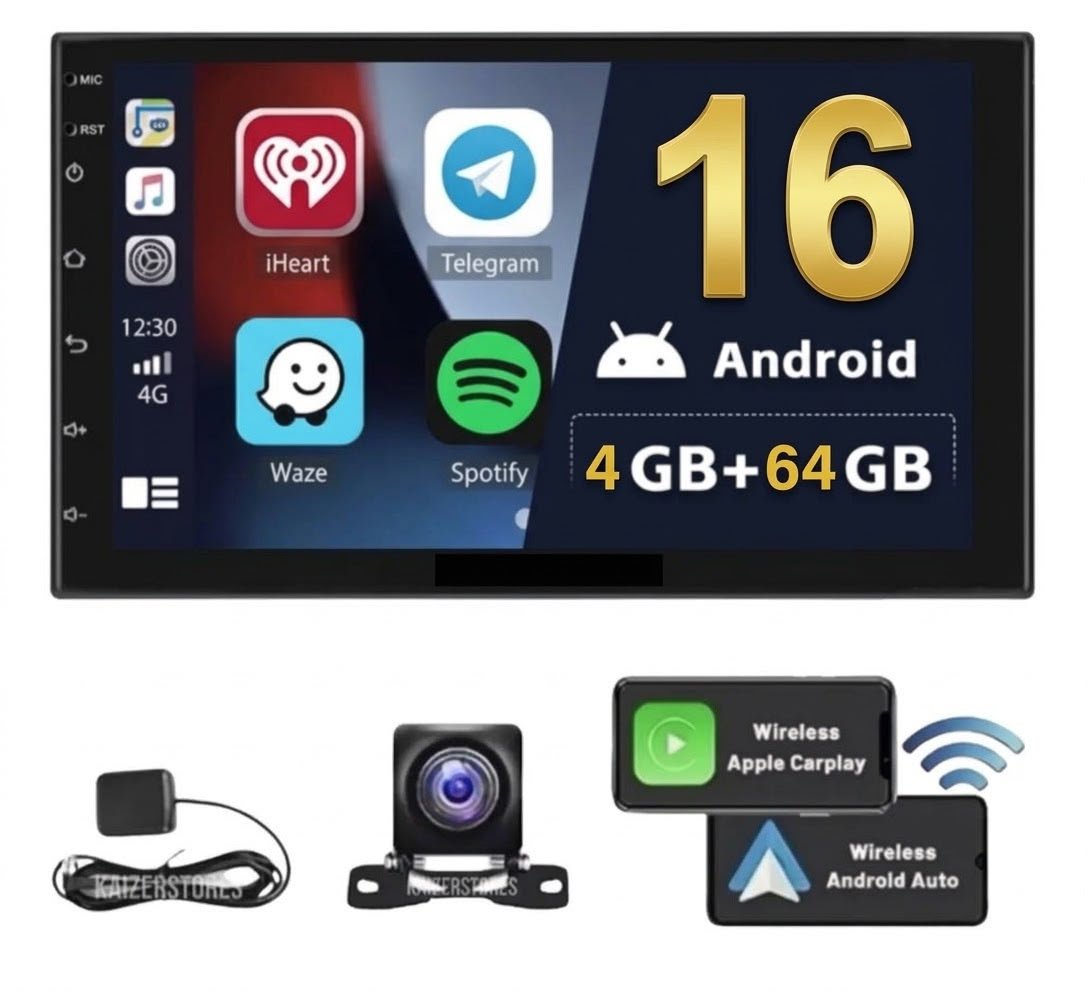 Pantalla Android de 7” Universal AHD DSP IPS Display, GPS, 4G+64G Rom, 6580 Profile. Android 16 Incluye Cámara de Retroceso