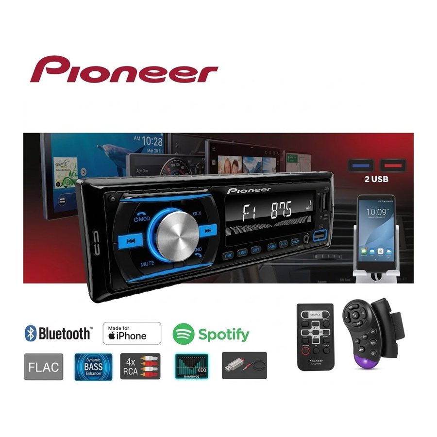 Reproductor de Carro 1 DIN Bluetooth 65W×4