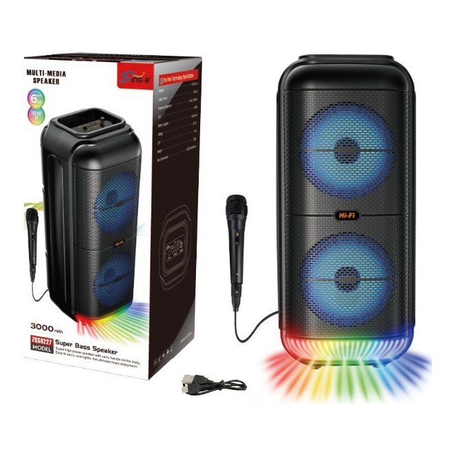 Corneta Bluetooth Sing-e 2X6" 10WX2 ZQS6227 Batería Recargable 7.4 V / 3000 Mah con Microfono